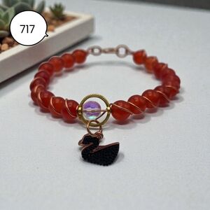 Handmade Carnelian Bead Bracelet with Swan Charm – Copper Wire Wrapped Jewelry